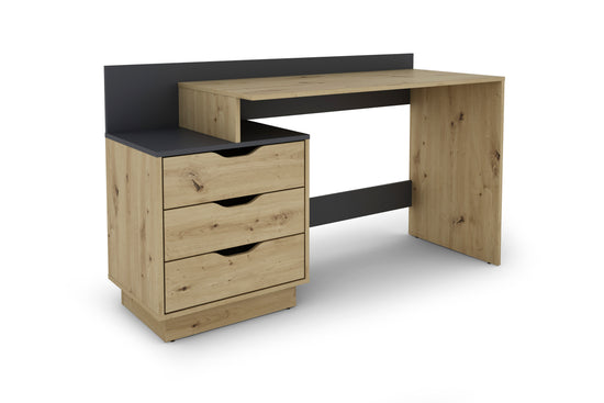 Schreibtisch BELFAST / Rechts oder Links montierbar / 3 Schubkästen / in Artisan Eiche (Eiche-Optik), Old Wood (Altholz-Optik) oder weiß / Bürotisch / Schreibtisch / B 138, H 83,5, T 51,5 cm