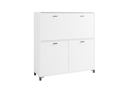 Sekretär MONTANA / Sekretär matt weiß / Office-Schrank mit 1 Klappe und 2 Türen / schwarze Griffe / B 120, H 127, T 40 cm