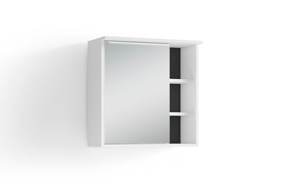 Badezimmer Spiegelschrank WELLNESS mit LED-Beleuchtung & Steckdose / Moderner, 1-türiger Spiegel Hängeschrank in Artisan Eiche oder Weiß / Wandschrank mit Spiegeltür / B 60, H 61, T 28 cm