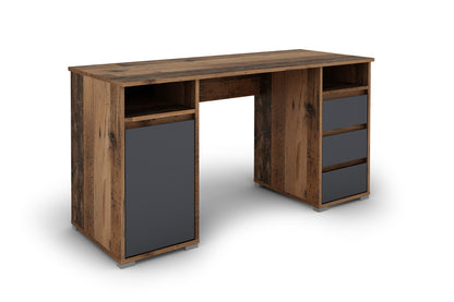 Schreibtisch LOBO / Arbeits-Tisch in weiß, Artisan Eiche (Eiche-Optik) oder Old Wood (Altholz-Optik) / Computer-Tisch mit 3 Schubladen, 1 Tür und 2 offenen Fächern / Große Arbeits-Fläche 138 x 55cm / Bürotisch / 138x75x55 cm (BxHxT)